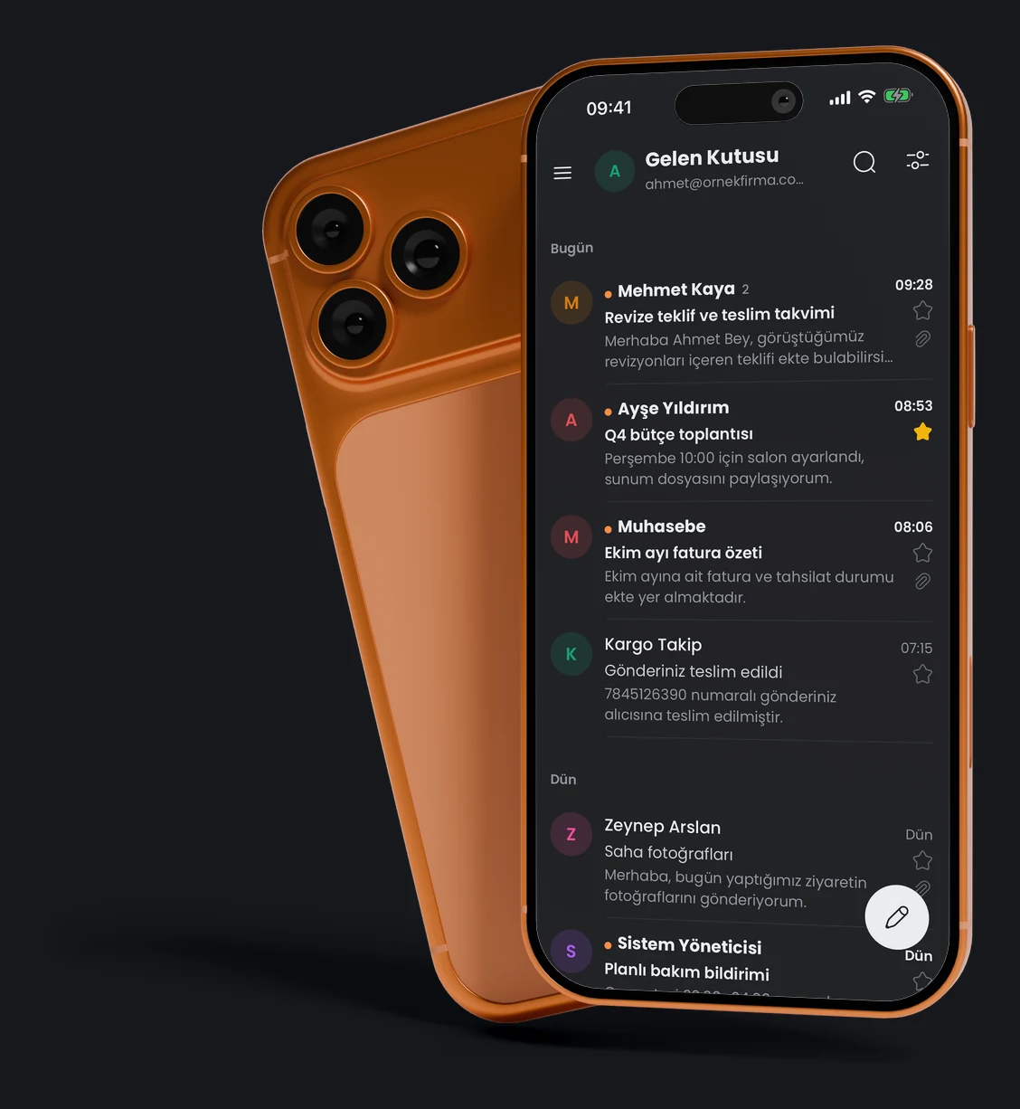 iPhone’da koyu temada gelen kutusu